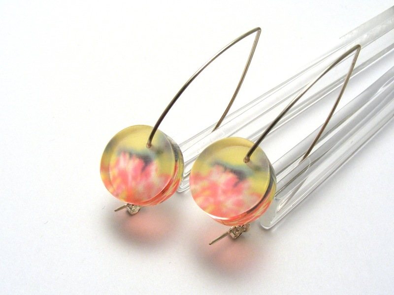 Alliums Pink - Green 6mm Circle drop Earrings 1